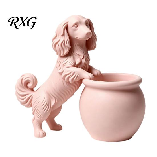 Décoration d'Art de Jardin Moderne Cache-pot Teckel à Poil Long Imprimé 3D, Pot de Fleurs Chien Mignon pour Cactus Plantes d'Air Pot de Fleurs Succulentes, Décoratif