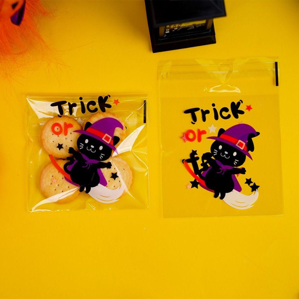 100PCS Pumpkin Halloween Plastic Candy Pouch Ghost Halloween Biscuit Gift Bag   Halloween