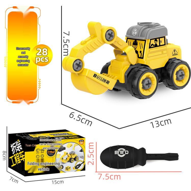 Children's DIY Engineering Mixer Toy: Detachable Excavator & Nut Assembly Set