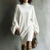 European and American Velvet Turtleneck Loose Dress Women's Long-sleeved Retro Casual Fashion Temperament Commuter Medium and Long Dress