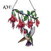 Nature Inspired Home Ornament Hummingbird Window Hanging Pendant, Acrylic Stained Glass Style Suncatcher for Art Decor Garden Balcony Decoration,