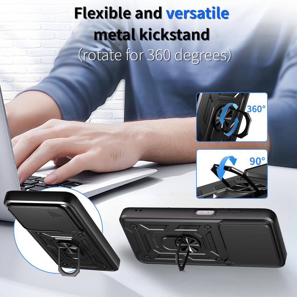 For itel A90 4G Case with Slide Camera Lid PC+TPU Kickstand Phone Cover