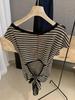 Women's Black & White Striped One-Shoulder Short-Sleeve Top - Spring/Summer Trendy