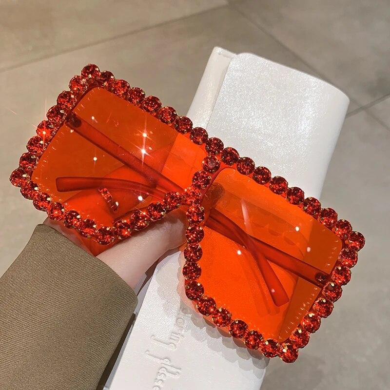 Sunglasses Women Oversized Square Diamond Men Fashion Rhinestone Sun Glasses Lady Luxury  Designer Eyewear UV400 Unisex