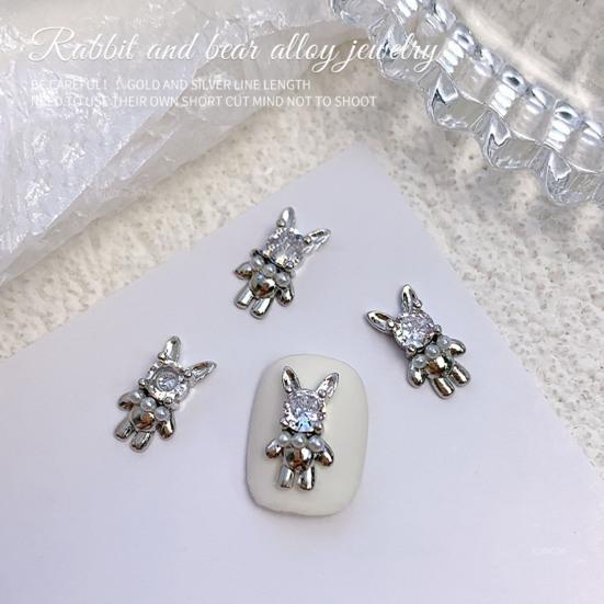 

5 Pcs Rabbit Decors Exquisite Faux Pearl Nail Bear Shape 3D Effect Nail DIY Mini