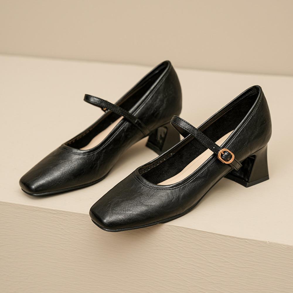 Women's High Heels French Retro Mary Jane Shoes Women's Spring Summer New Simple Small Leather Shoes Flat Bottomed Women's Shoes