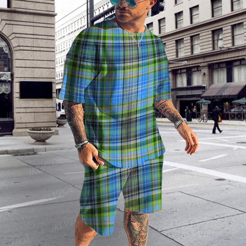 Tendință la modă de vară, costum pentru bărbați, cu model în dungi, imprimat 3D, trening pentru jogging, set de tricouri cu mânecă scurtă, haine de stradă pentru bărbați