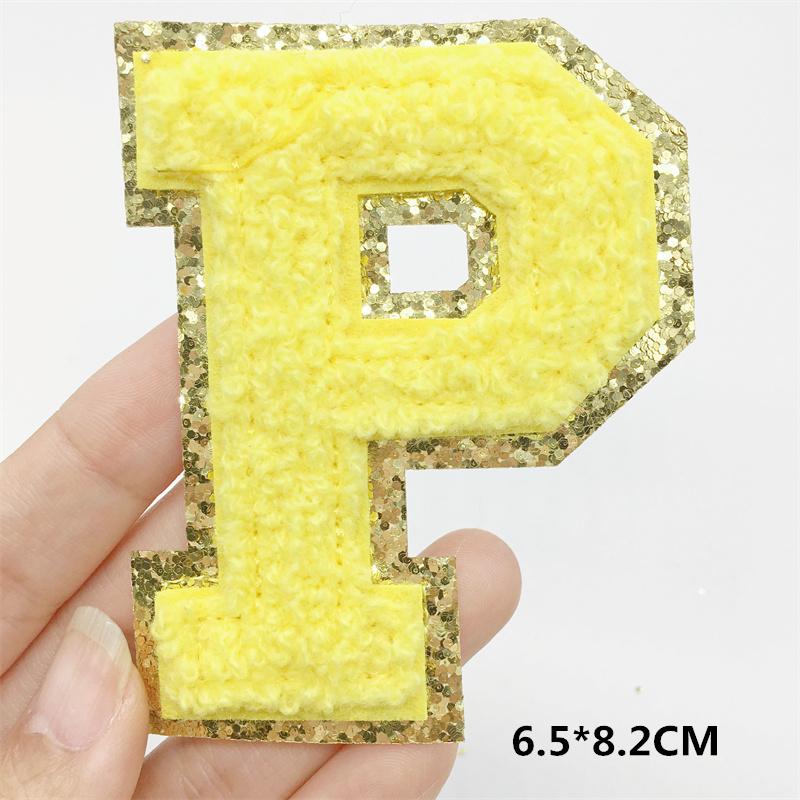 A-Z Big Size Letter Patches For Clothing Yellow Color Iron On Patches On Clothes Sew On Stickers Applications(8Cm)