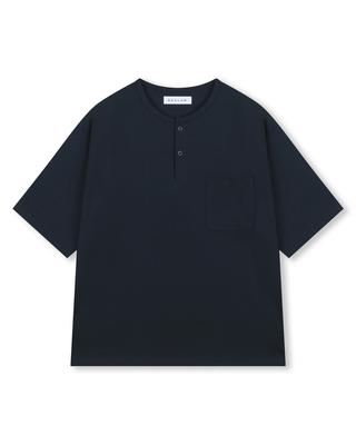 BESLOW Loose Fit Henley Neck T-Shirt Navy