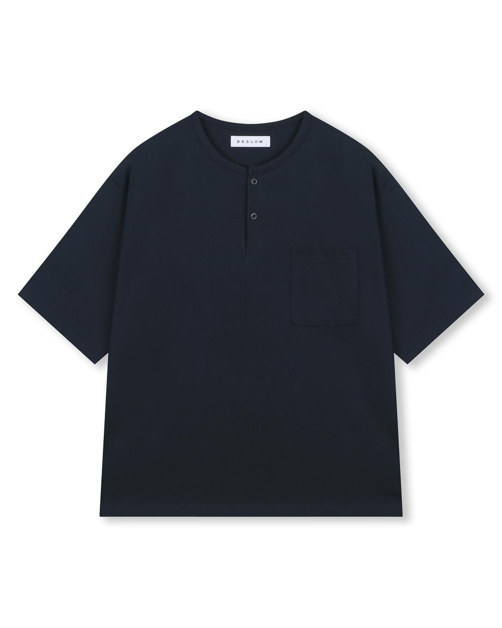 Be Slow Loose Fit Henley Neck T-Shirt Navy Navy/S