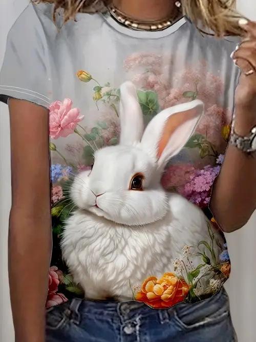 Summer Cute Cat Graphic Flower 3D Print T-Shirts Women Casual O-Neck Short Sleeve T Shirt Harajuku Y2k Tees Tops Female Clothing