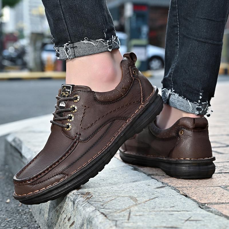 Fashion Spring Genuine Leather Men's Shoes Brand Autumn Plus Size Men's Casual Leather Shoes Outdoor Lace-Up Oxfords Men Flat Moccasins
