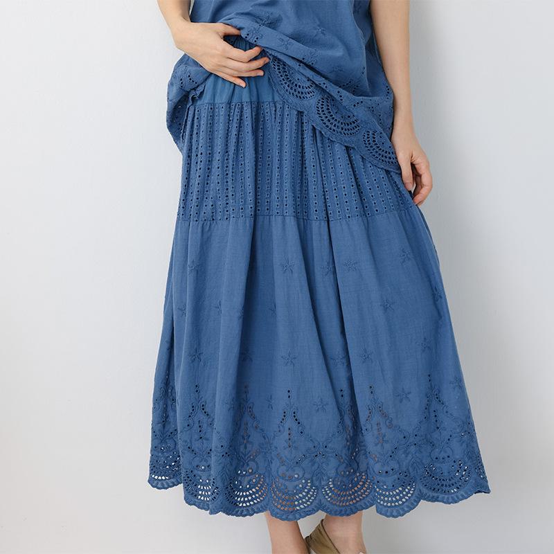 Spring Sweet Mori Girl Embroidered Lace A-Line Skirt