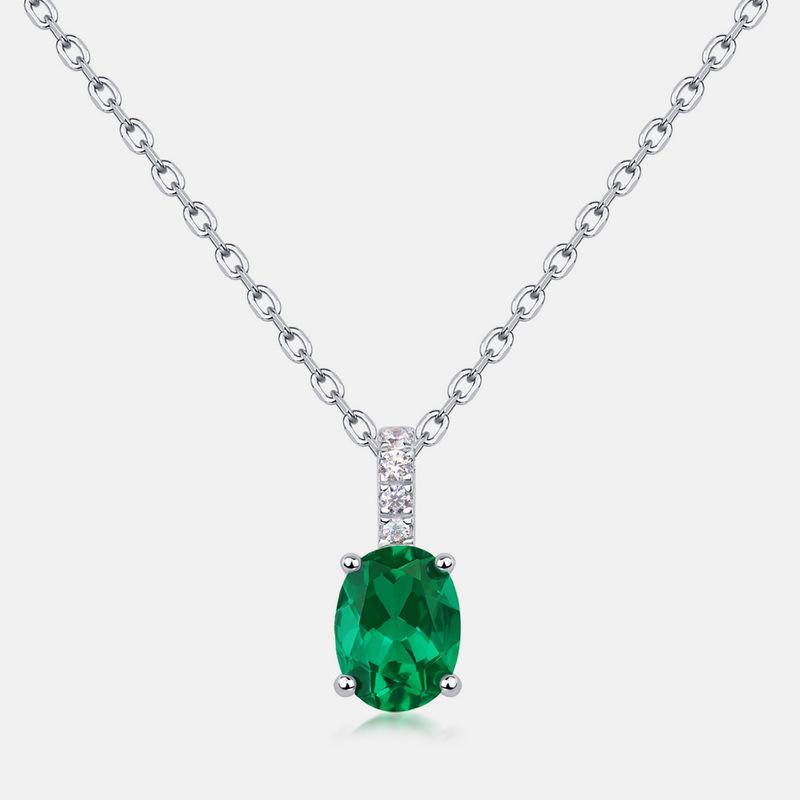 

Oval Cultivated Emerald Pendant in S925 Silver with Colored Gemstones Vintage Clavicle Chain for Women S925 Silver