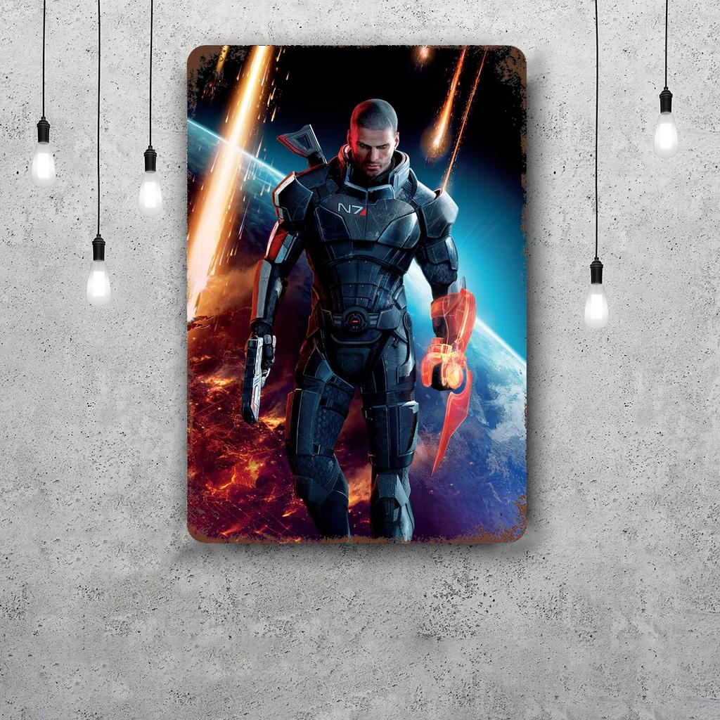 Garrus Close Up Mass Effect Vintage Metal Tin Signs Posters Decor Retro Metal Plaque Wall Art Decor for Garage Bar