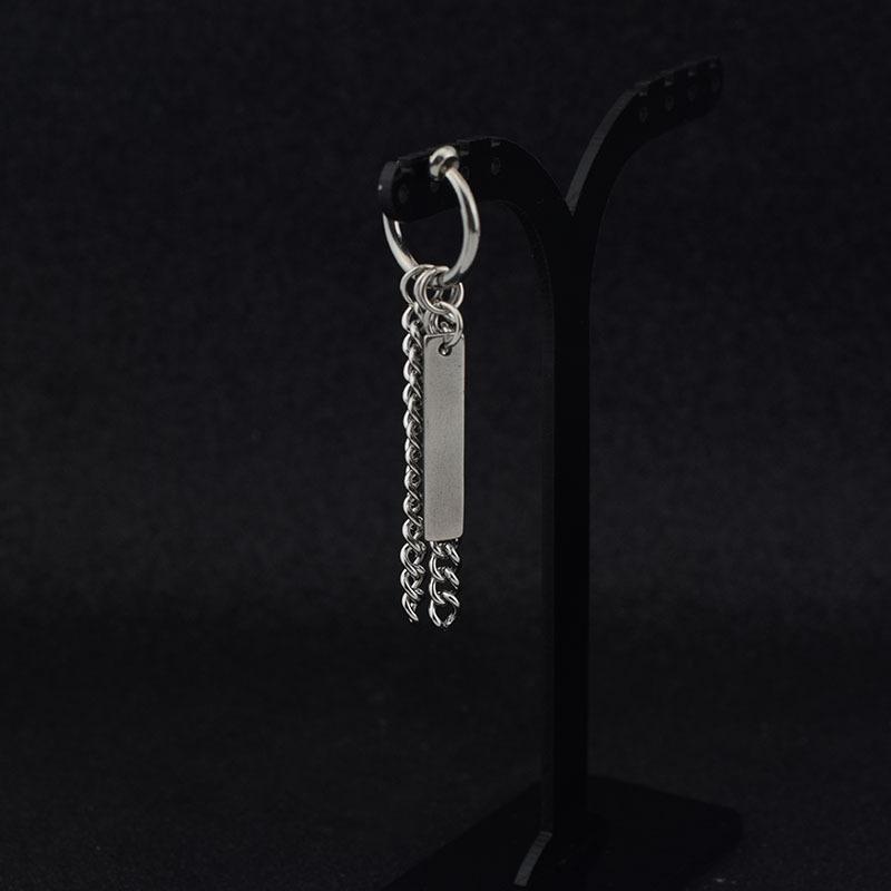 Stainless Steel Earrings Urban Rapper Punk Stud Earring Tassel Chains Stick Pendant Ear Clip for Women Men Grunge Jewelry