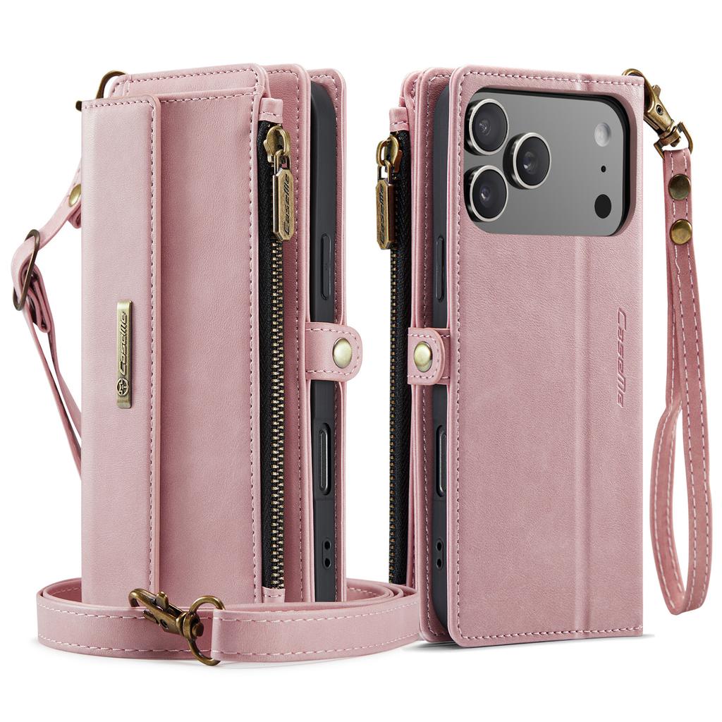 Crossbody Magnetic Card Zipper Solt Wallet Flip Leather Case For iPhone 17 Pro Max 16 Plus 15 14 13 12 11 Long Lanyard Bag Cover