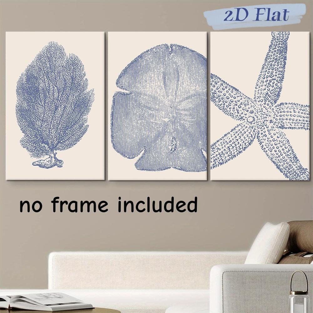 3 Pieces of Mediterranean Style Blue Coral Decoration Paintings, Modern and Simple Living Room Entrance Wall Decoration Canvas P