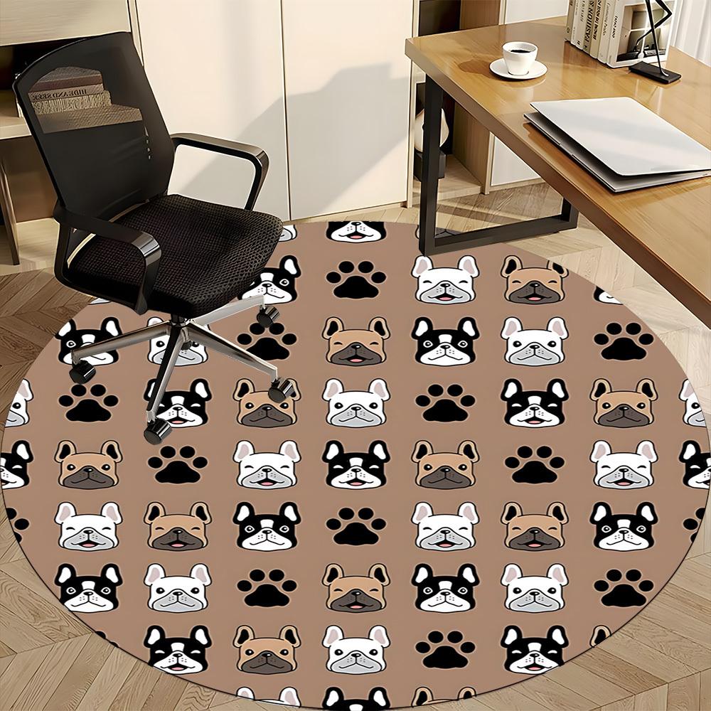 1pc French Bulldog Pattern Carpet for Office Non Slip, Round Carpet, Soft & Comfortable, Carpet for Office, Lightweight Round Floor Mat