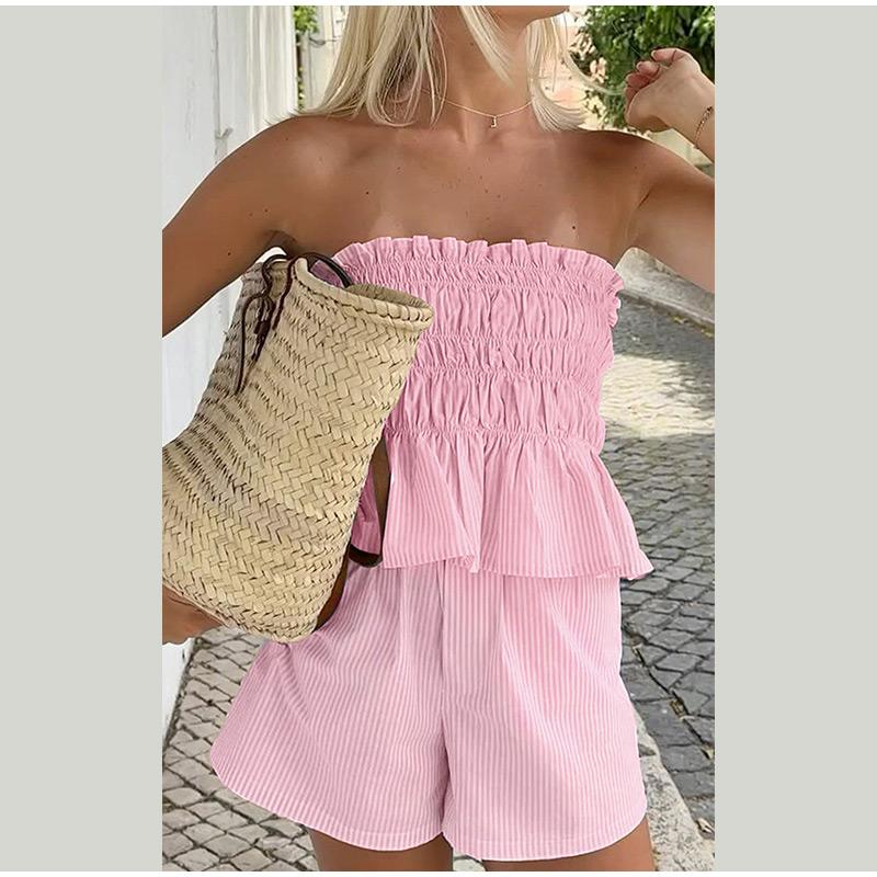 Casual Simple Tube Top Wooden Ear Shorts Suit Women's Summer 2025