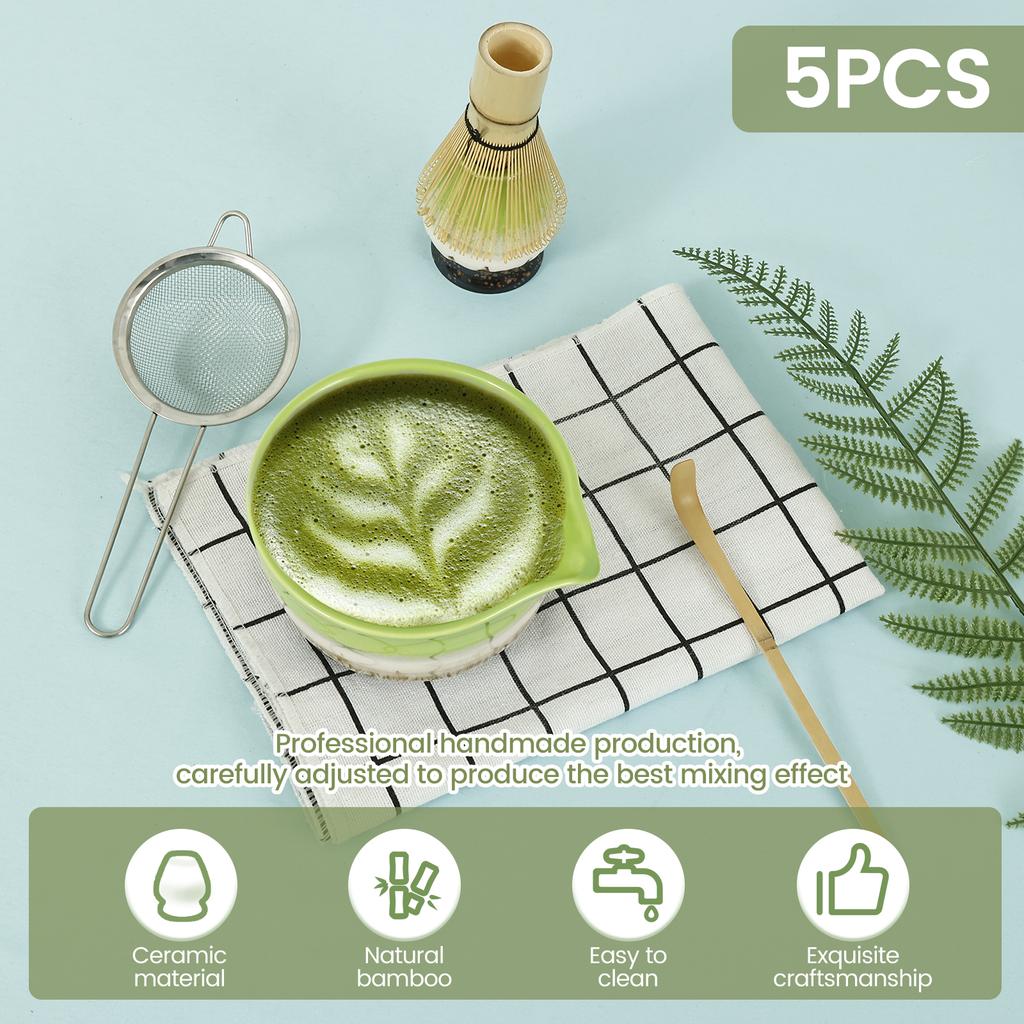 Keramik Handgefertigt Japanisches Matcha Tee Set Matcha Schale Bambus Schneebesen Teelöffel Teegeschirr Getränkegeschäft Teezubereitungswerkzeuge Zubehör