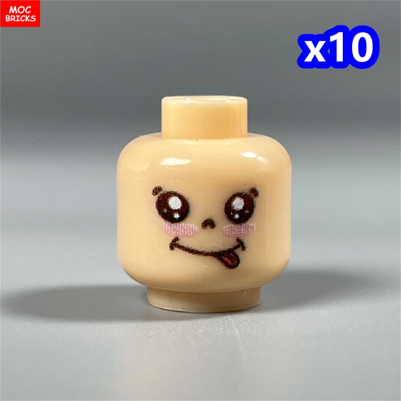 

Non-Toxic 10Pcs Moc Bricks 4Cm Figure Face Hairs Anime Expression Head Diy Educational Building Blocks Toys For Children Gifts