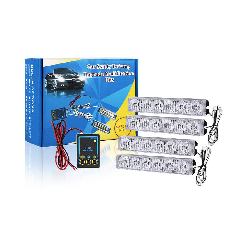 Car Grille LED Warning & Atmosphere Light - Motorcycle-Compatible, One-to-Four Flashing Net Light