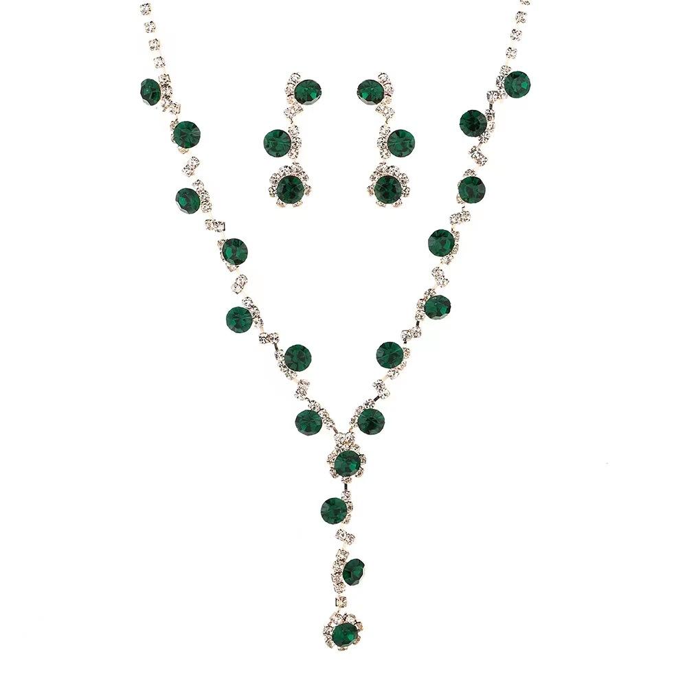 Multi-Color Jewelry Set New Shiny Full Diamond Women'S Wedding Jewelry Necklace Earrings Bracelet Three-Piece Set