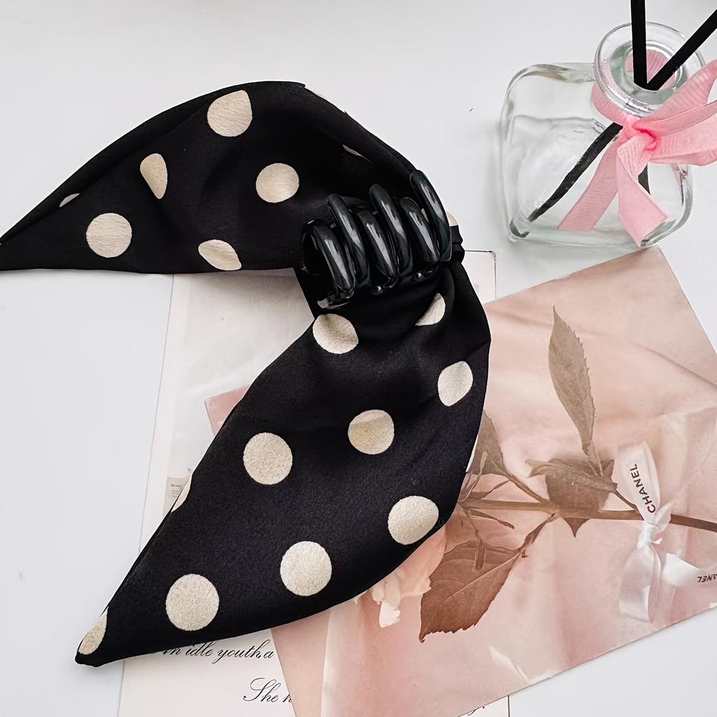 1 pcs black and white polka dot satin ribbon hair clip, a Korean-style gentle hair bun accessory for the back of the head