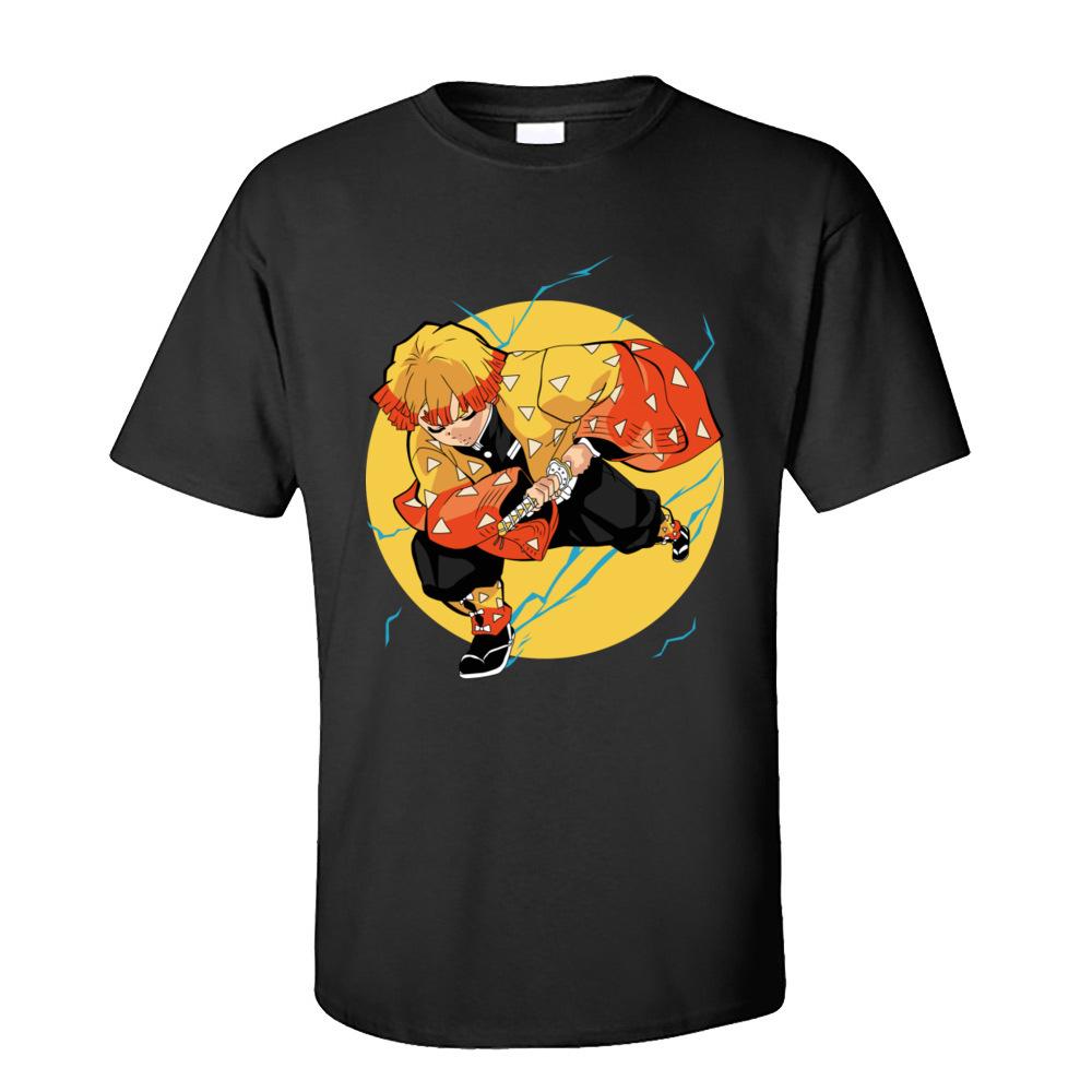 

Zenitsu Youth Design Anime Men T Shirts Round Collar Summer Fall Pure Cotton T-Shirt Casual Short Sleeve Tops Shirt 3XL чорний