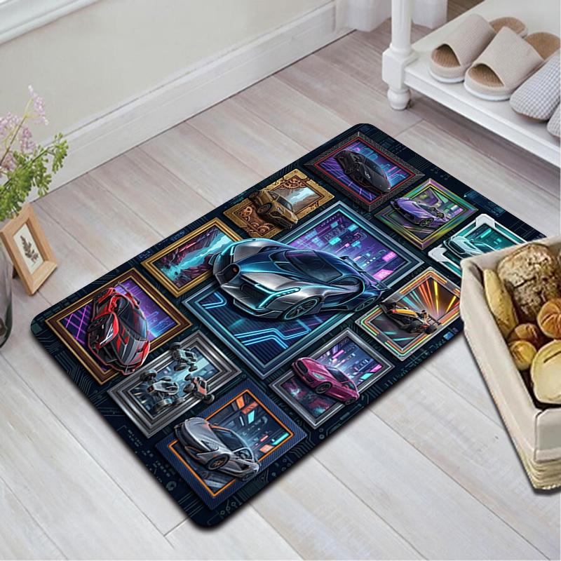 Futuristic Car Gallery Pattern Rug Floor Mat for Living Room or Bedroom Soft and Comfortable Carpet a Gift for Birthday and Holiday.