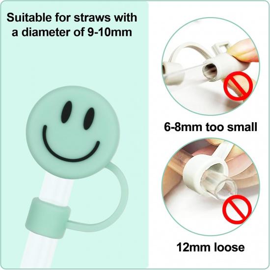 Whaline 6Pcs Smile Face Straw Covers Pink Green Silicone Reble Round Straw Topper Gradient Color Double Sided Pattern Straws Tips Covers 10mm 0.4