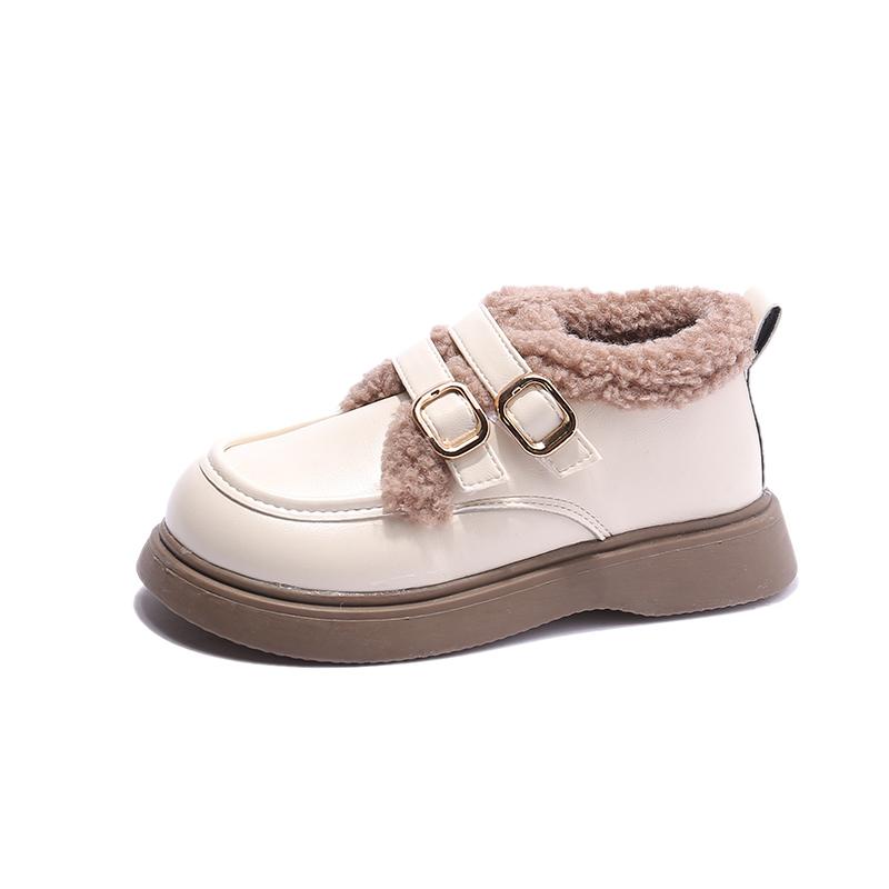 Children Leather Shoes Winter British Thick Soled Girls Shoes Plush Casual Warm Thicken Cotton Shoes