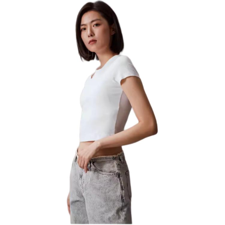 Calvin Klein Solid Color Round Neck Pullover Short Sleeve T-Shirt Women Tops Moonlight-White J223338-YAF