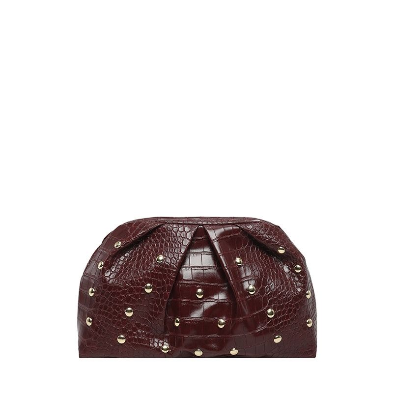 Stylish, simple and versatile cross-border trend, single shoulder oblique span clip bag, mushroom nail chain pleated clutch women's bag