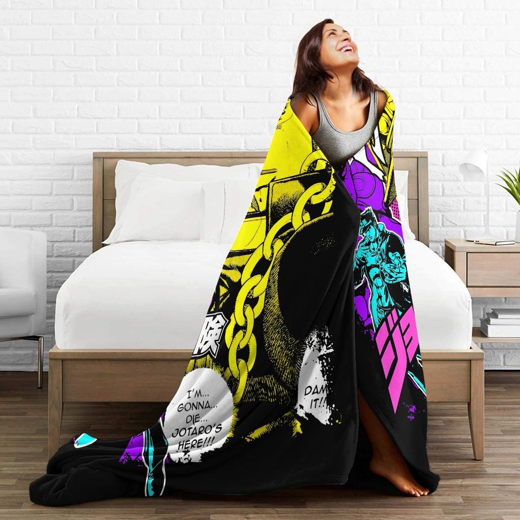 JoJo's Bizarre Adventure Blankets Japanese Anime Wool Throw Blankets Bedding Couch Decoration Thin Bedspread Multi-function