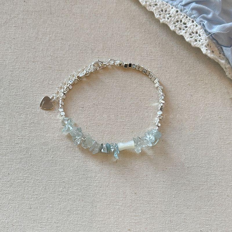 

Доступная роскошь Маленькие серебряные изделия Женский дизайн по особым интересам Двойной аквамарин Slub Patchwork Broken Silver Bracelet