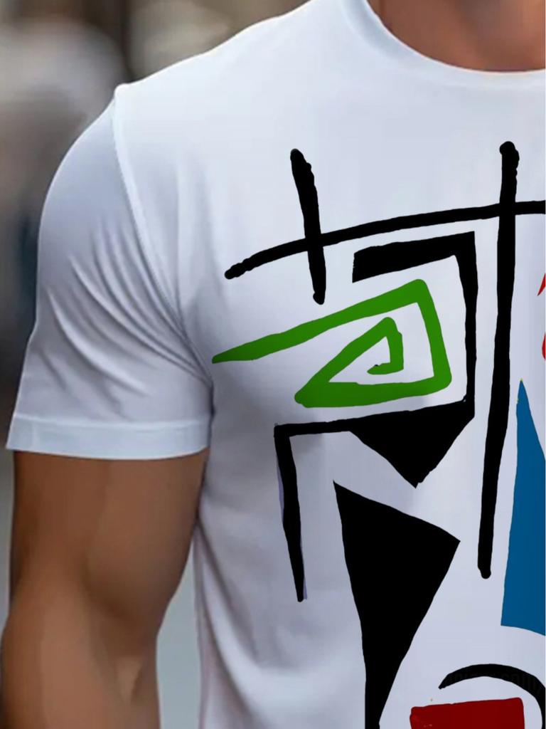 Fashion Men'S Restaurant T-Shirt, Comfortable Fabric, White Abstract Design, Lightweight And Durable, Perfect Match for Casual Outfits, Enhancing Your
