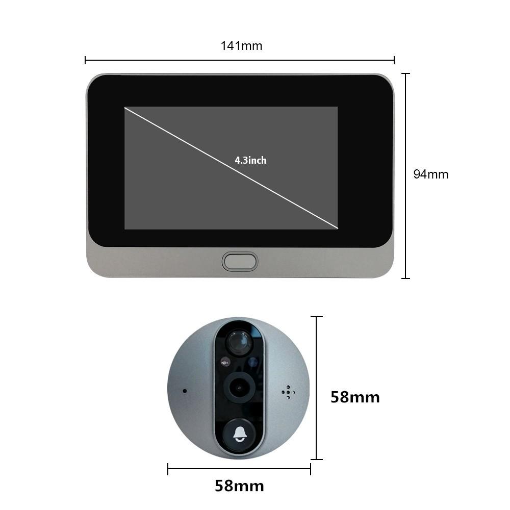 1080P HD Camera Door Monitor Household Smart WiFi Electric Doorbell Peephole Viewer 4.3 Inch LCD Screen Night Vision Door Eye