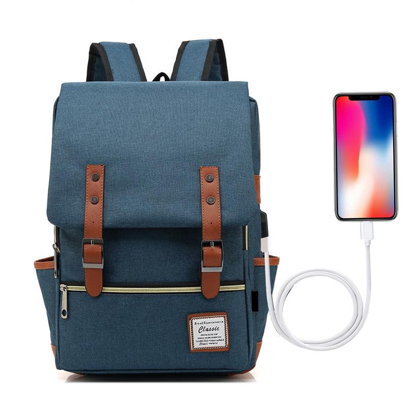 Retro Canvas USB Backpack: Unisex, Large Outdoor Travel Bag