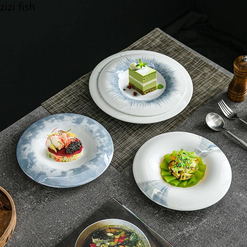 Circular Concave Ceramic Dining Plate Soup Plates Fruit Dish Salad Bowl Sashimi Plate Pasta Dish Serving Plates Dessert Bowls