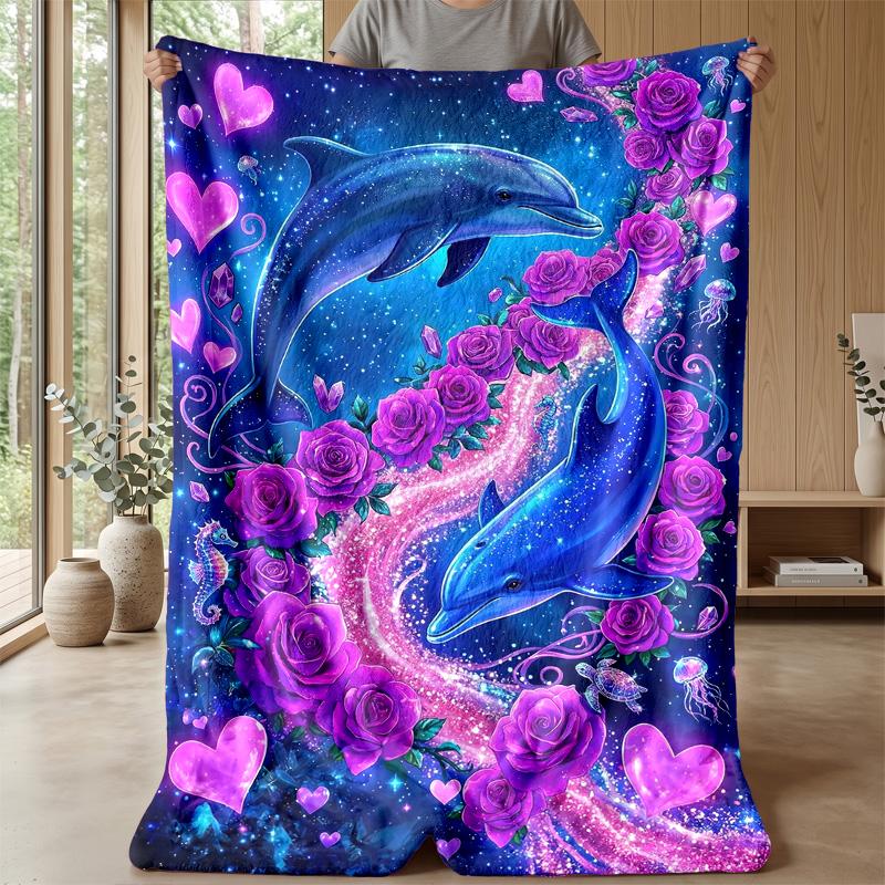 Dolphins Leaping at Sunset Theme blanket Lightweight Warm Flannel Blanket Decorative Throw Blanket for Home Decoration