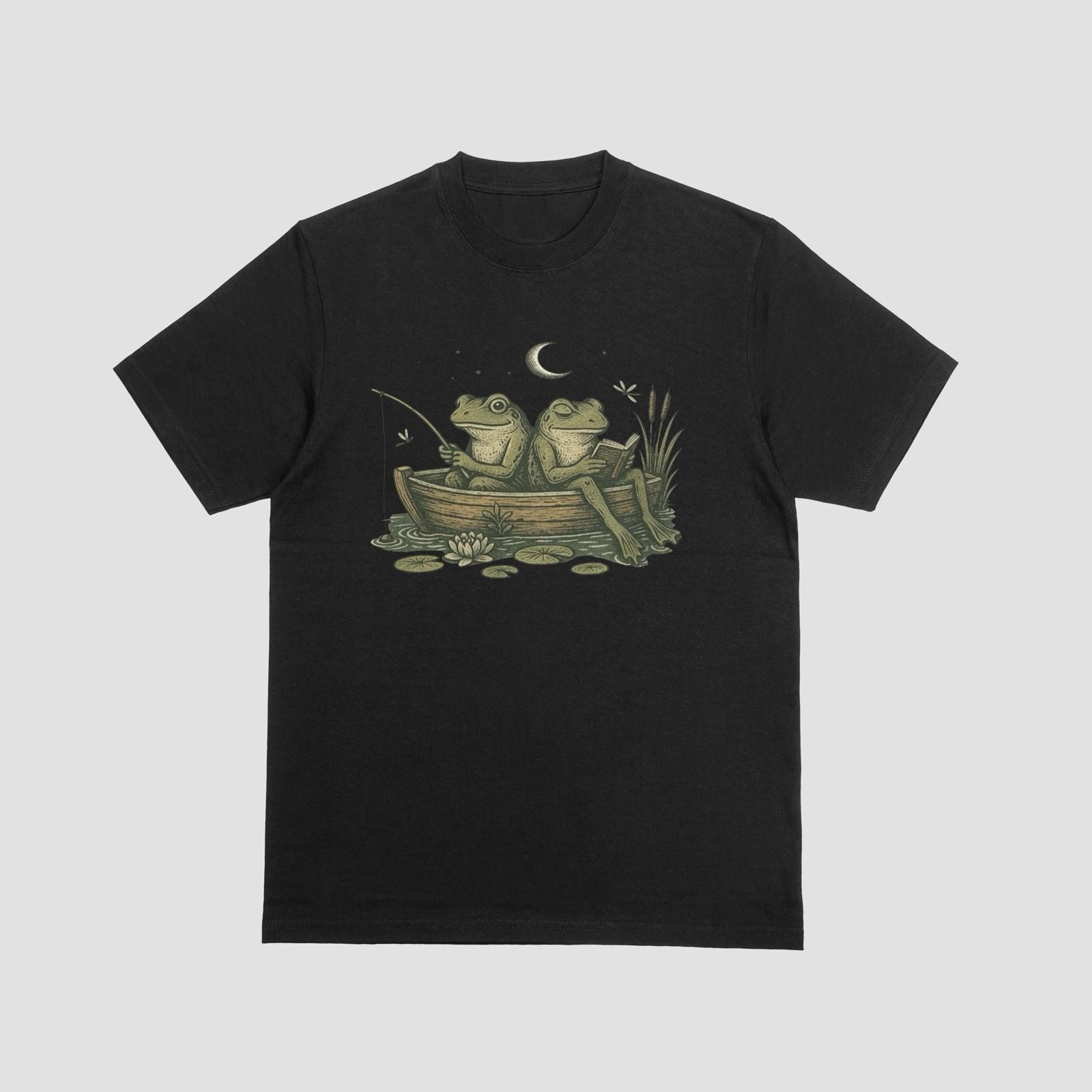 Vintage Frog Fishing T-Shirt Cute Amphibian Nature Lover Gift S