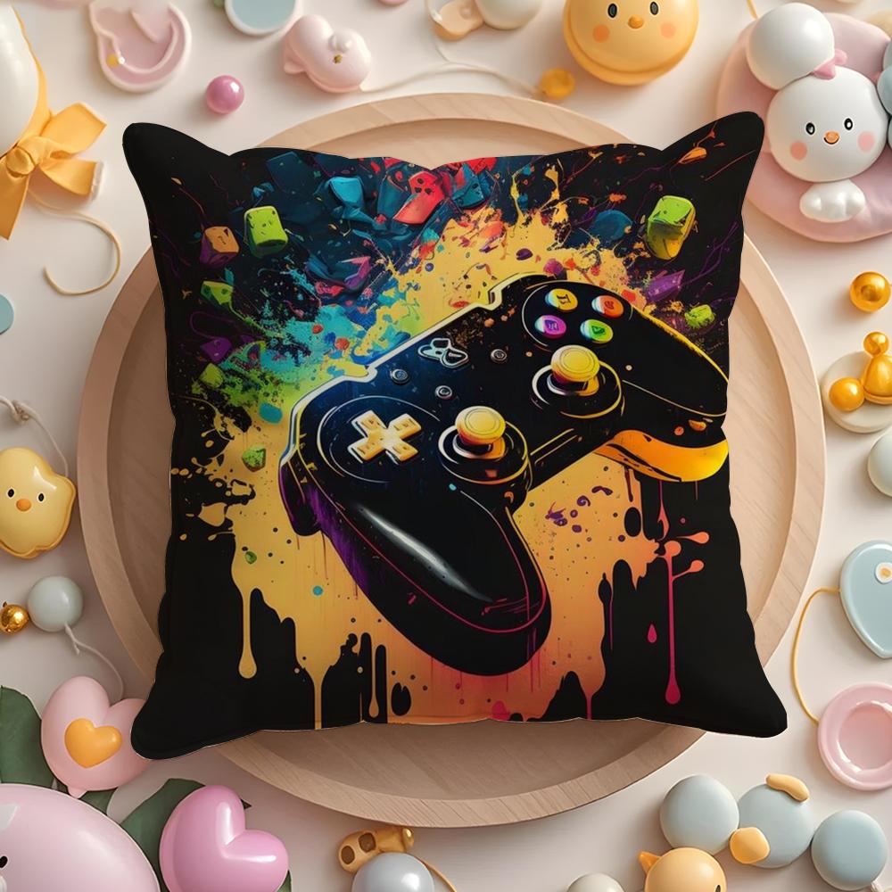 Hot Colorful Game Gamepad Pillow Case Soft Plush Fabric Double-Sided Printed Cushion Cover Warm Winter Sofa Pillow Case