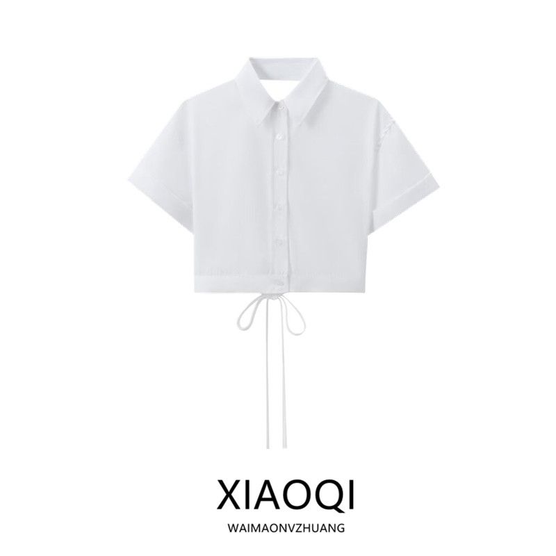 Fashion Style 2024 Summer New Arrival Women's Back with Decoration Design Windbreaker Fabric Short Shirt 3412002