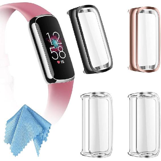 Fintie 4 Pack Screen Protector Case Compatible with Fitbit Luxe, Soft TPU Full Protective Screen Cover Saver Bumper, 2 Black, 2 Clear