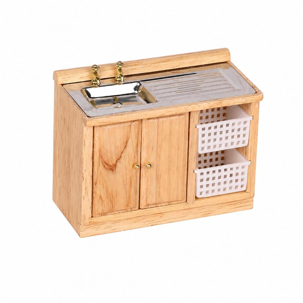Miniature Furniture Wooden Dollhouse Sink Cabinet with Faucet Versatile