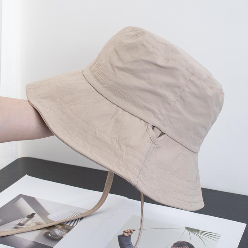 Summer Mesh Drawstring Fisherman Hat With Sun Protection For Women