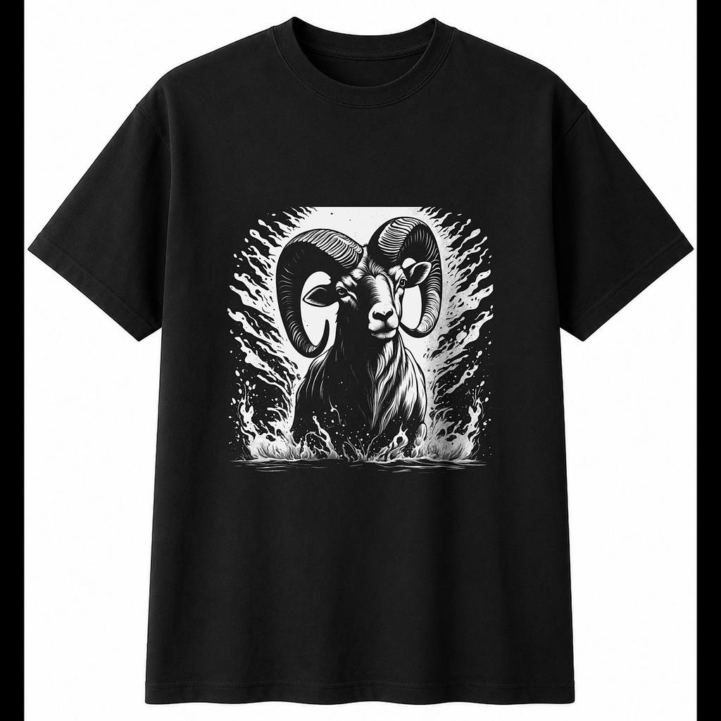 Charcoal Ram in Water Wildlife Mens T-Shirt Black 100% Cotton Wild Animal