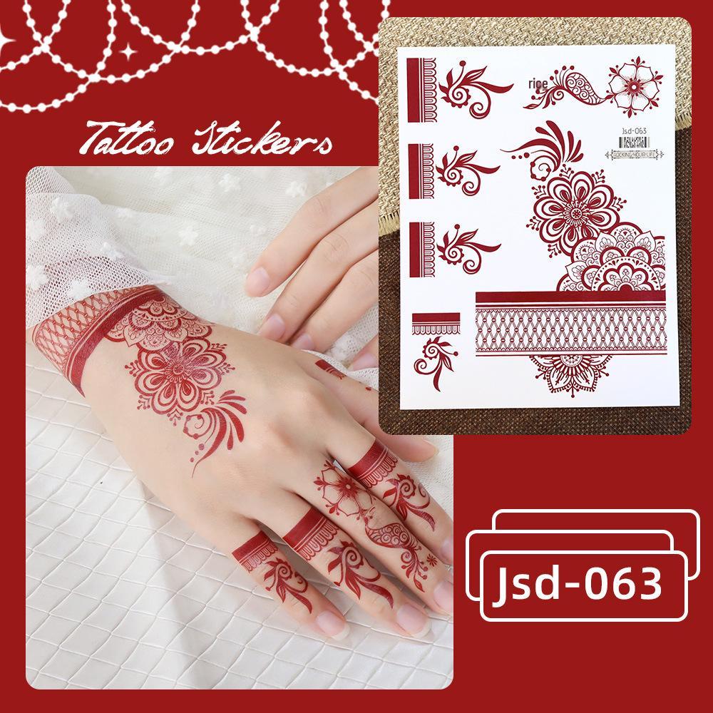 Whitening Red Henna Lace Mandala Flower Waterproof Temporary Tattoo Stickers for Women